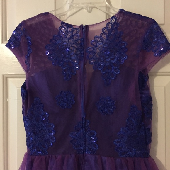 Lace Bodice Sequin Embellished Tulle Party Dress in Blue/Purple - Picture 9 of 13